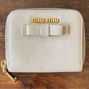 Miu Miu Blush Pink Leather Wallet with Bow and Gold Accents